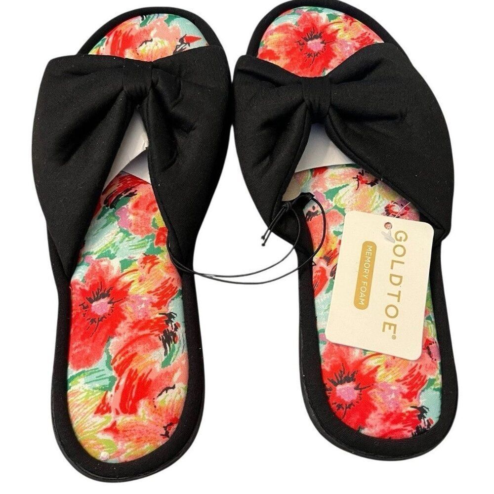 GOLD TOE Womens Size 8 Medium Memory Foam Slide Slippers Rubber Bottoms NWT